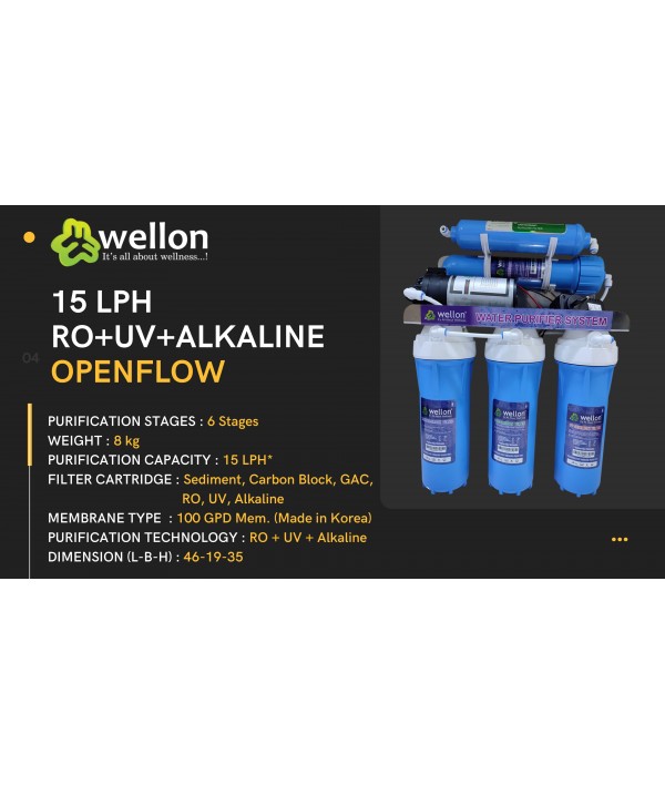 WELLON 15 LPH RO + UV + ALKALINE OPENFLOW